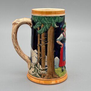 Vintage German Beer Stein Hand Painted Bavarian Musician Couple Forest Scene